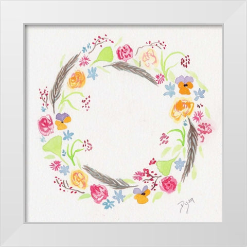 Wildflower Wreath 2 White Modern Wood Framed Art Print by Dyer, Beverly