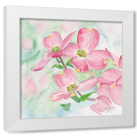 Pink Dogwood I White Modern Wood Framed Art Print by Dyer, Beverly