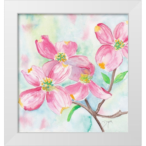 Pink Dogwood II White Modern Wood Framed Art Print by Dyer, Beverly