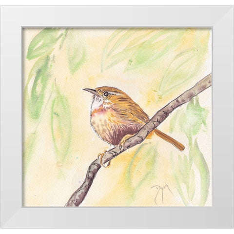 Sunny Wren White Modern Wood Framed Art Print by Dyer, Beverly