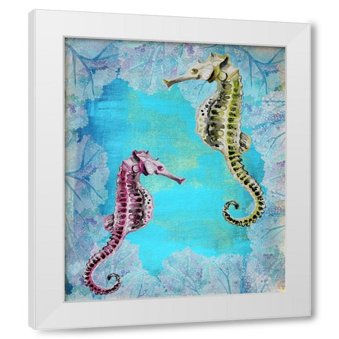 Seahorse Couple White Modern Wood Framed Art Print by Boho Hue Studio
