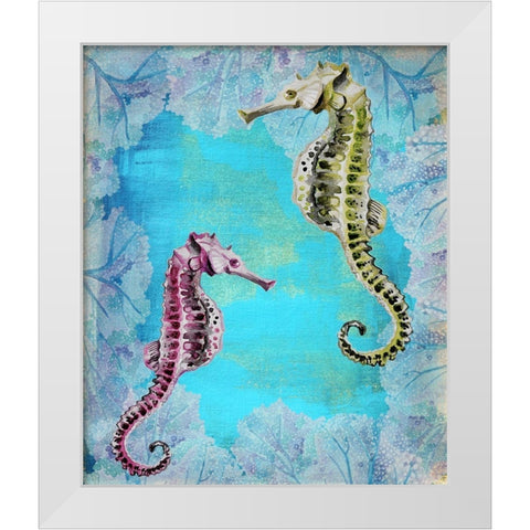 Seahorse Couple White Modern Wood Framed Art Print by Boho Hue Studio