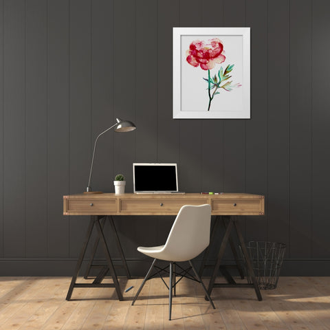 Red Peony White Modern Wood Framed Art Print by Boho Hue Studio