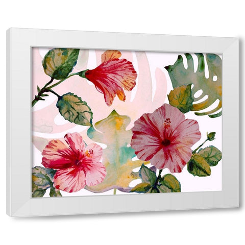 Tropical Hibiscus 1 White Modern Wood Framed Art Print by Boho Hue Studio