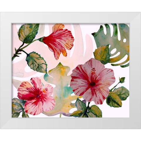 Tropical Hibiscus 1 White Modern Wood Framed Art Print by Boho Hue Studio