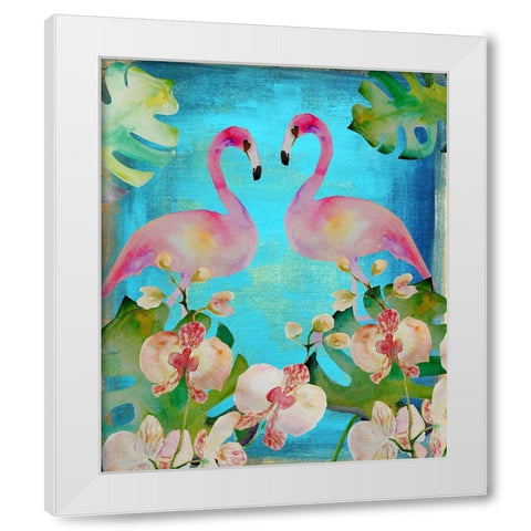 Orchid Flamingos White Modern Wood Framed Art Print by Boho Hue Studio