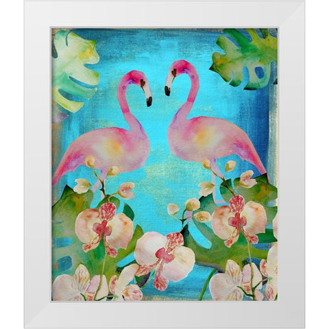 Orchid Flamingos White Modern Wood Framed Art Print by Boho Hue Studio