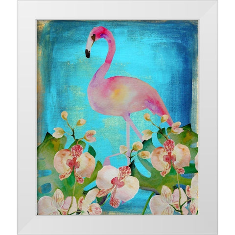Orchid Flamingo White Modern Wood Framed Art Print by Boho Hue Studio