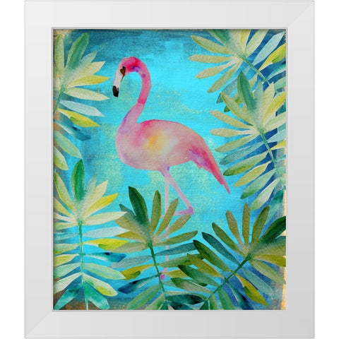 Palm Flamingo 1 White Modern Wood Framed Art Print by Boho Hue Studio