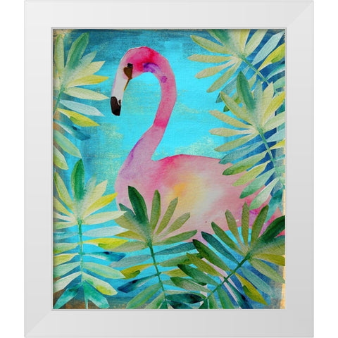 Palm Flamingo 2 White Modern Wood Framed Art Print by Boho Hue Studio