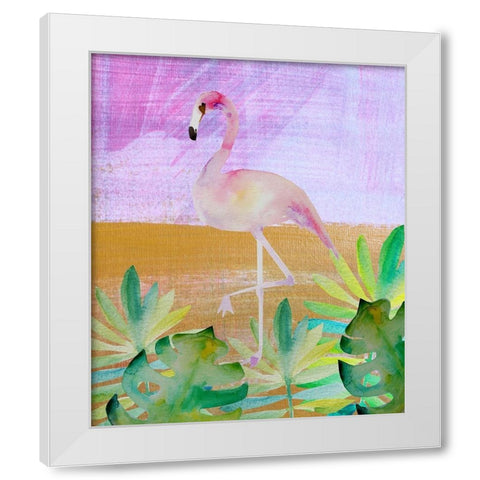Palm Flamingo 3 White Modern Wood Framed Art Print by Boho Hue Studio