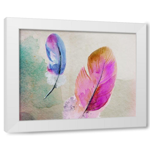2 Feathers White Modern Wood Framed Art Print by Boho Hue Studio
