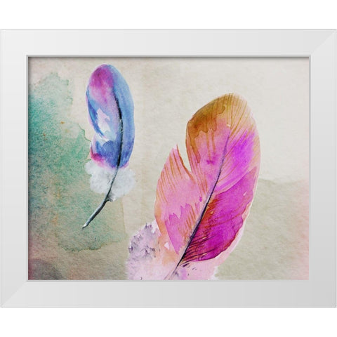 2 Feathers White Modern Wood Framed Art Print by Boho Hue Studio