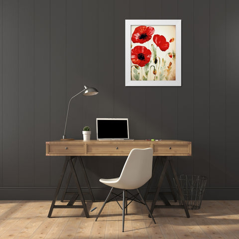 Lipstick Poppies White Modern Wood Framed Art Print by Boho Hue Studio