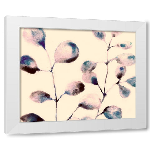 Blue Pink Branches White Modern Wood Framed Art Print by Boho Hue Studio