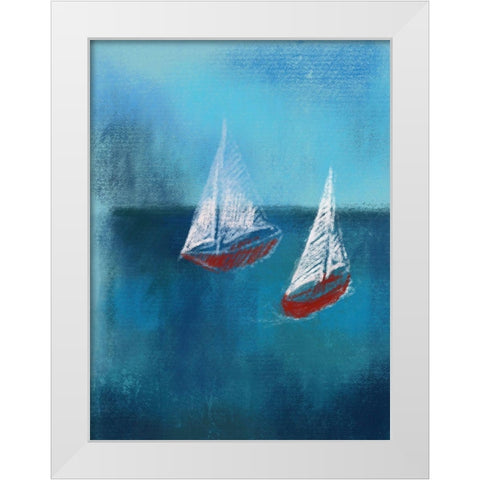 Two Red Sailboats White Modern Wood Framed Art Print by Boho Hue Studio