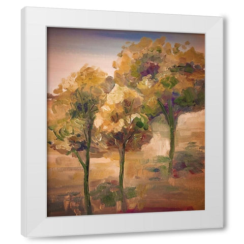 Golden Pageant Trees White Modern Wood Framed Art Print by Boho Hue Studio