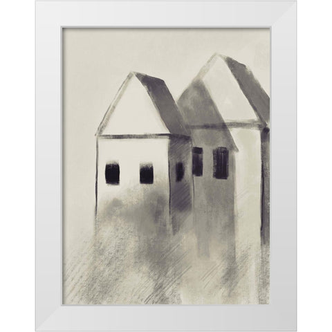Charcoal Houses 1 White Modern Wood Framed Art Print by Boho Hue Studio