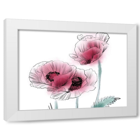 Sketched Poppies 1 White Modern Wood Framed Art Print by Boho Hue Studio