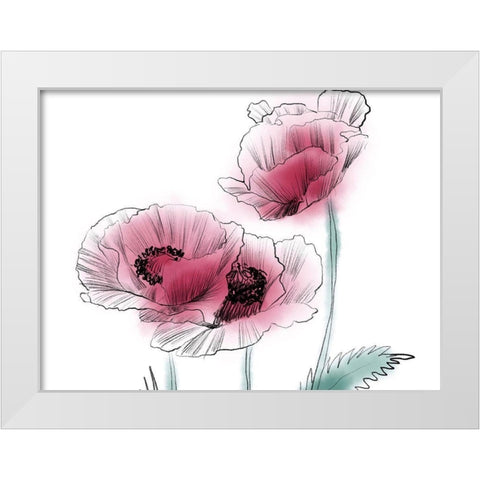 Sketched Poppies 1 White Modern Wood Framed Art Print by Boho Hue Studio