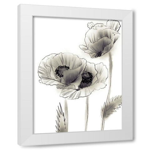 Sketched Poppies 2 White Modern Wood Framed Art Print by Boho Hue Studio
