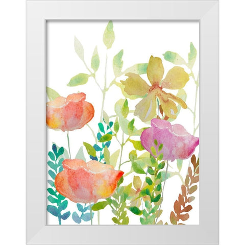 Field Flowers White Modern Wood Framed Art Print by Boho Hue Studio