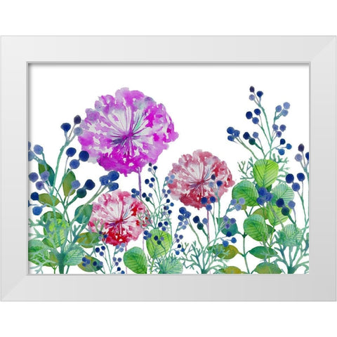 Floral field White Modern Wood Framed Art Print by Boho Hue Studio