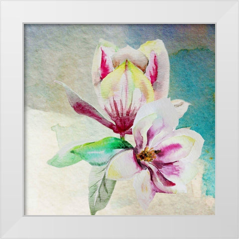 Magnolia Pair White Modern Wood Framed Art Print by Boho Hue Studio