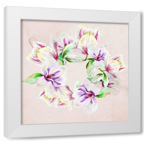 Flower Circle White Modern Wood Framed Art Print by Boho Hue Studio