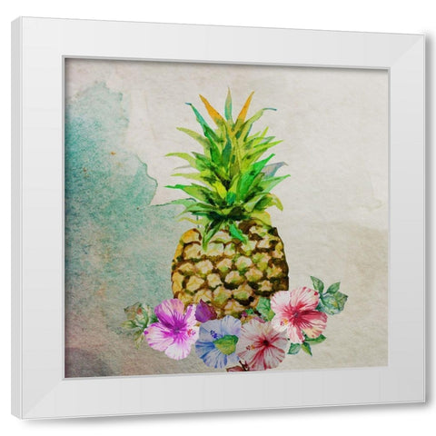 Pineapple White Modern Wood Framed Art Print by Boho Hue Studio