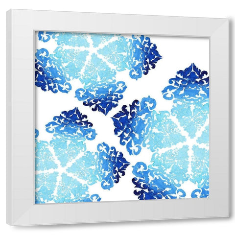 Blue Ombre Damask 1 White Modern Wood Framed Art Print by Boho Hue Studio