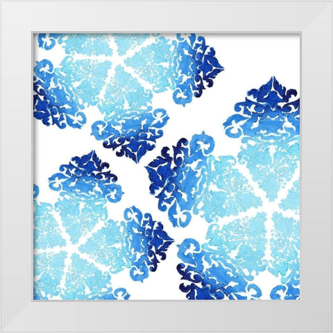 Blue Ombre Damask 1 White Modern Wood Framed Art Print by Boho Hue Studio