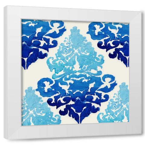 Blue Ombre Damask 2 White Modern Wood Framed Art Print by Boho Hue Studio