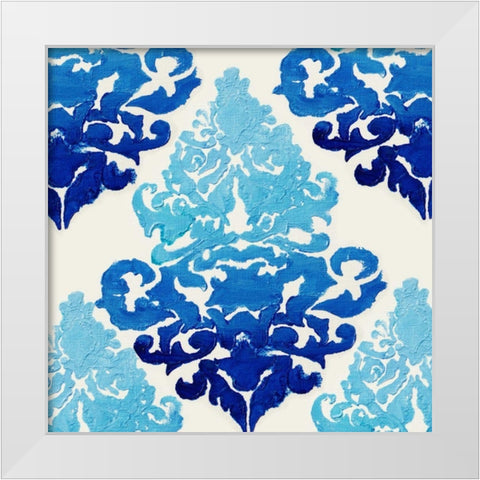 Blue Ombre Damask 2 White Modern Wood Framed Art Print by Boho Hue Studio
