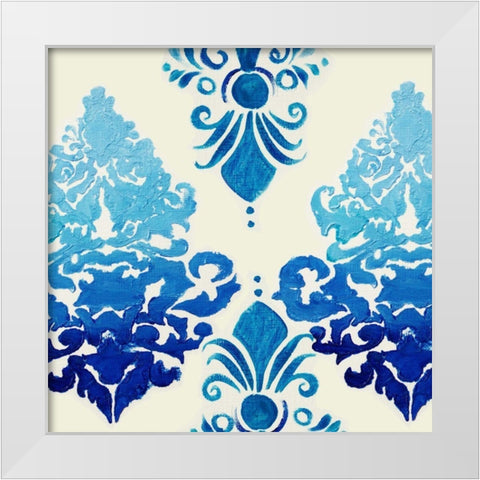 Blue Ombre Damask 3 White Modern Wood Framed Art Print by Boho Hue Studio