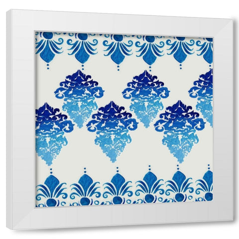 Blue Ombre Damask 4 White Modern Wood Framed Art Print by Boho Hue Studio