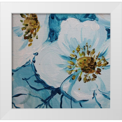 Blue Flora A White Modern Wood Framed Art Print by Boho Hue Studio