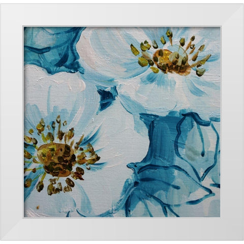 Blue Flora B White Modern Wood Framed Art Print by Boho Hue Studio