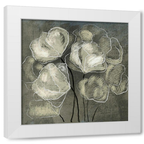 Gray Flowers White Modern Wood Framed Art Print by Boho Hue Studio