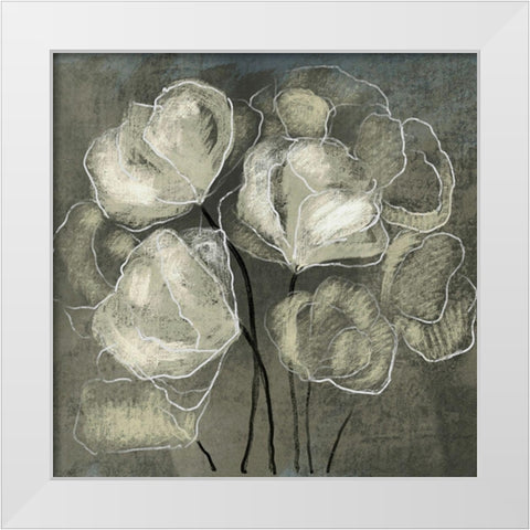 Gray Flowers White Modern Wood Framed Art Print by Boho Hue Studio