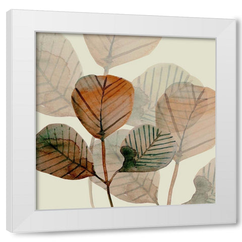 Squared Brown Leaves 1 White Modern Wood Framed Art Print by Boho Hue Studio