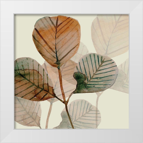 Squared Brown Leaves 2 White Modern Wood Framed Art Print by Boho Hue Studio