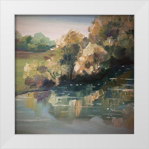 Autumn River White Modern Wood Framed Art Print by Boho Hue Studio