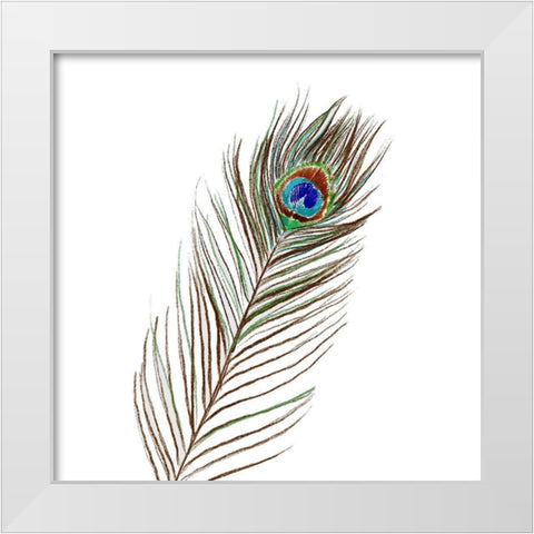 Peacock Single 1 White Modern Wood Framed Art Print by Boho Hue Studio