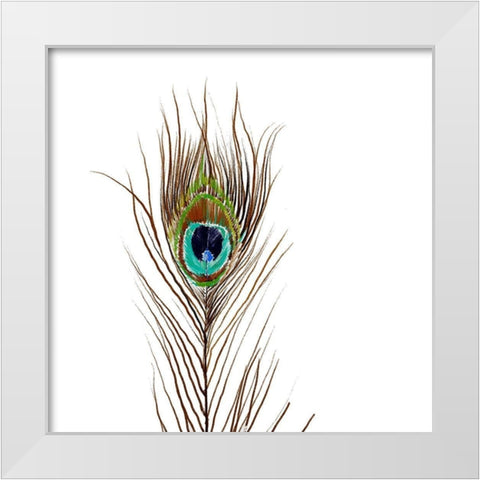 Peacock Single 2 White Modern Wood Framed Art Print by Boho Hue Studio