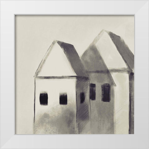 Charcoal Houses White Modern Wood Framed Art Print by Boho Hue Studio