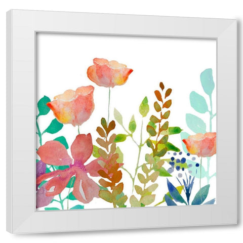 Flowers White Modern Wood Framed Art Print by Boho Hue Studio