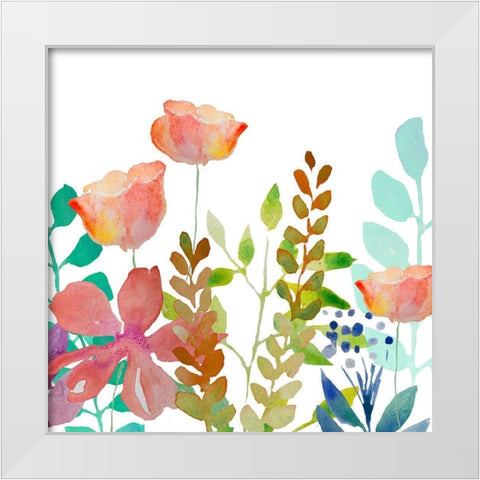 Flowers White Modern Wood Framed Art Print by Boho Hue Studio