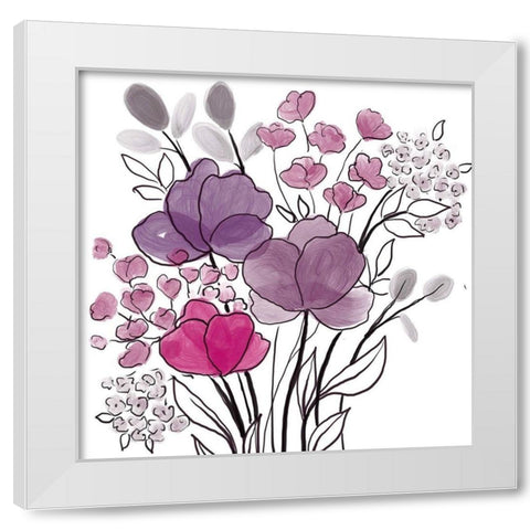 Pink Bouquet White Modern Wood Framed Art Print by Boho Hue Studio