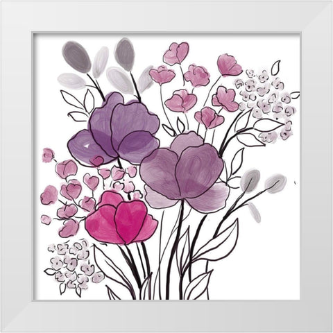 Pink Bouquet White Modern Wood Framed Art Print by Boho Hue Studio